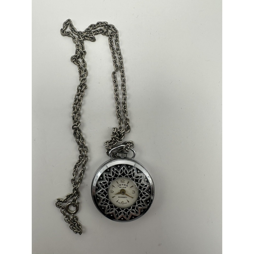 Lenga De Luxe Pendant Watch 34MM Manual Wind Swiss Made‎ Works Silver Tone A79